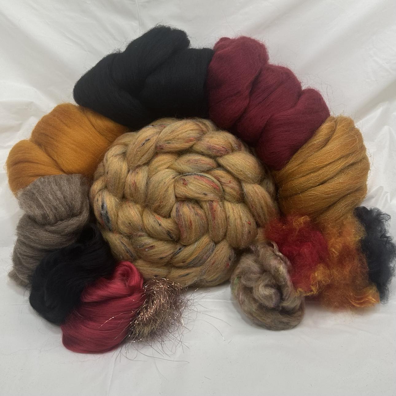 "Golden Gems" ~ Fiber Art Spinning Kit ~ with Lovely Unique Blending for Main Braid
