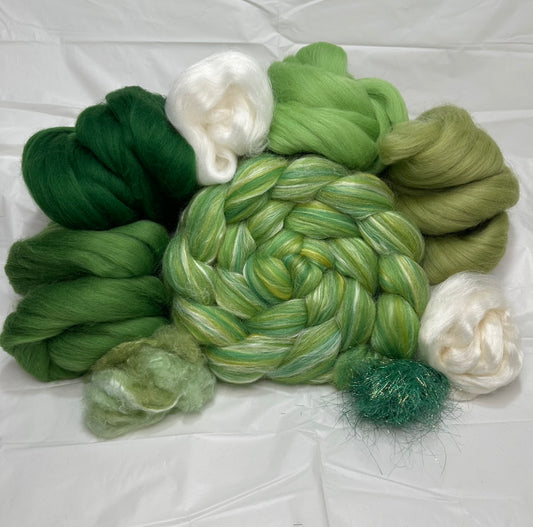 Gradient Greens ~ Fiber Art Premium Single Braid Spinning Kit TUSSAH SILK ~