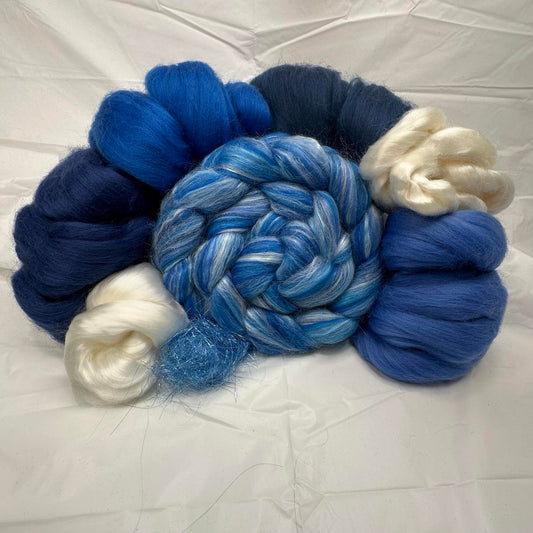 "Gradient Blues" ~ Fiber Art Color Curated Spinning Kit with special add on fibers!